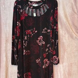 Black Long Sleeve Dress, Floral with cutout neckline, Size large